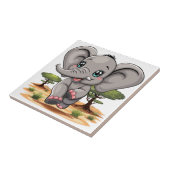 Olifant Baby springt vrolijk in Afrikaanse savanne Tegeltje (Zijkant)