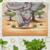 Olifant Baby springt vrolijk in Afrikaanse savanne Theedoek (Gevouwen)