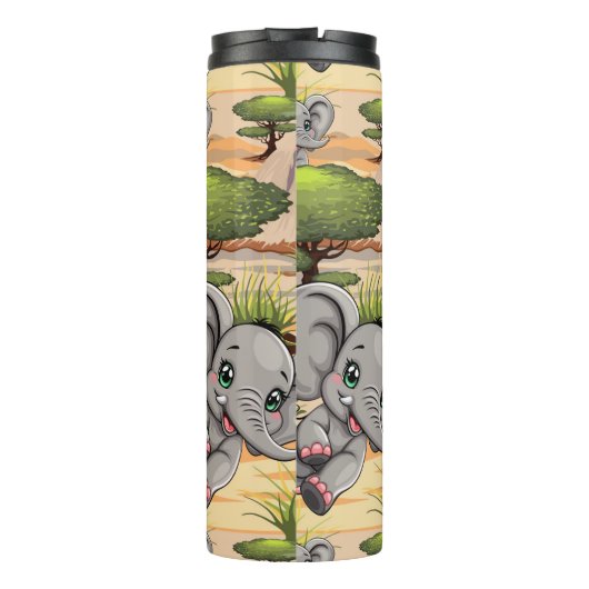 Olifant Baby springt vrolijk in Afrikaanse savanne Thermosbeker (Achterkant)