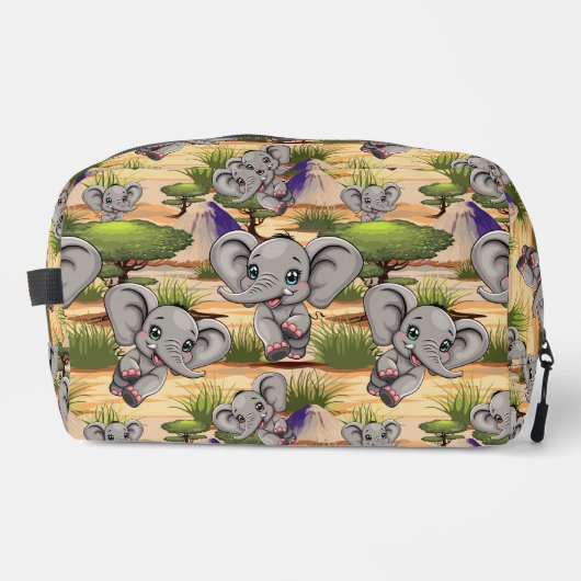 Olifant Baby springt vrolijk in Afrikaanse savanne Toilettasje (Voorkant)