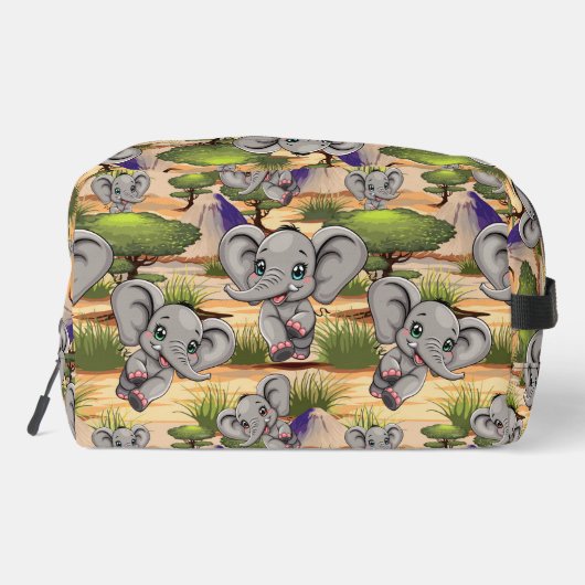 Olifant Baby springt vrolijk in Afrikaanse savanne Toilettasje (Achterkant)