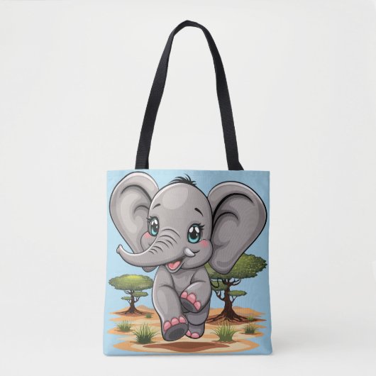 Olifant Baby springt vrolijk in Afrikaanse savanne Tote Bag (Voorkant)