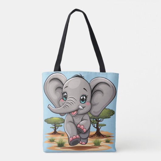 Olifant Baby springt vrolijk in Afrikaanse savanne Tote Bag (Achterkant)
