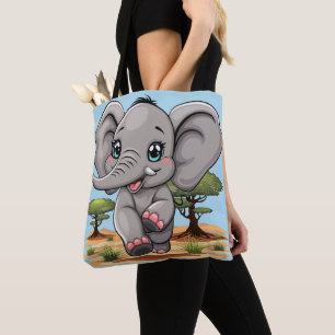 Olifant Baby springt vrolijk in Afrikaanse savanne Tote Bag