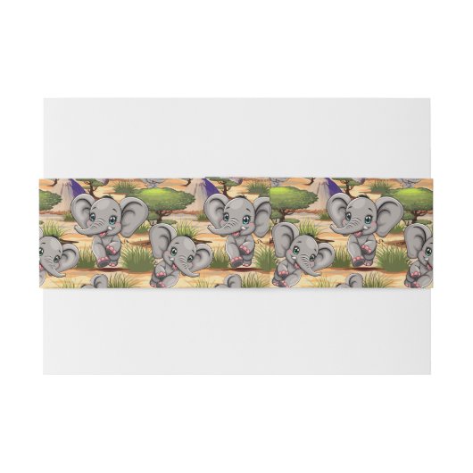 Olifant Baby springt vrolijk in Afrikaanse savanne Uitnodigingen Wikkel (Achterkant Voorbeeld)