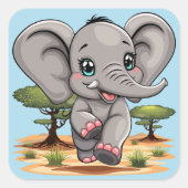 Olifant Baby springt vrolijk in Afrikaanse savanne Vierkante Sticker (Voorkant)
