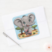 Olifant Baby springt vrolijk in Afrikaanse savanne Vierkante Sticker (Envelop)