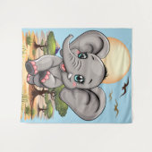 Olifant Baby springt vrolijk in Afrikaanse savanne Wandkleed (Voorkant (horizontaal))