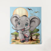 Olifant Baby springt vrolijk in Afrikaanse savanne Wandkleed (Voorkant)