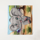 Olifant Baby springt vrolijk in Afrikaanse savanne Wandkleed (Voorkant)