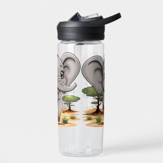 Olifant Baby springt vrolijk in Afrikaanse savanne Waterfles (Links)