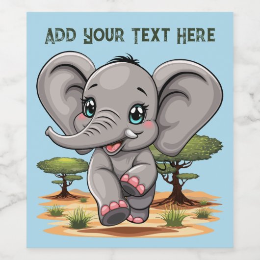 Olifant Baby springt vrolijk in Afrikaanse savanne Wijn Etiket (Enkel label)