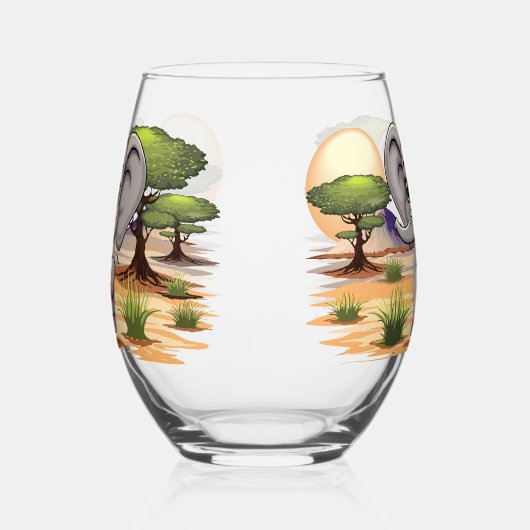 Olifant Baby springt vrolijk in Afrikaanse savanne Wijnglas Zonder Voet (Rechts)