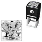 Olifant Baby springt vrolijk in Afrikaanse savanne Zelfinktende Stempel (In situ)