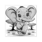 Olifant Baby springt vrolijk in Afrikaanse savanne Zelfinktende Stempel (Design)