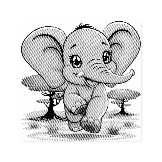 Olifant Baby springt vrolijk in Afrikaanse savanne Zelfinktende Stempel (Design)