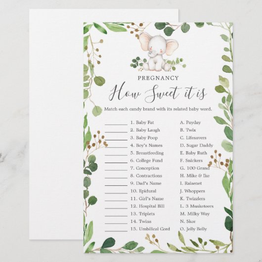 Olifant Baby Zwangerschap Hoe lief het is spel (Voorkant / Achterkant)