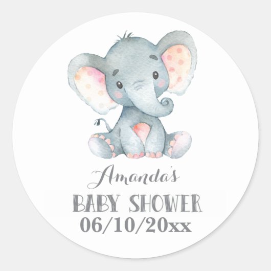 Olifant Babyborrel Grijs Ronde Sticker (Voorkant)