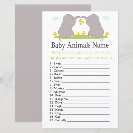 Olifant Babydieren Naamspel (Voorkant / Achterkant)
