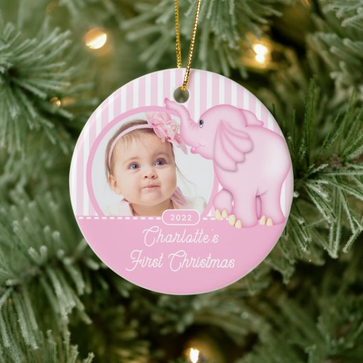 Olifant Baby's Eerste Kerst Foto Keramisch Ornament (Boom)