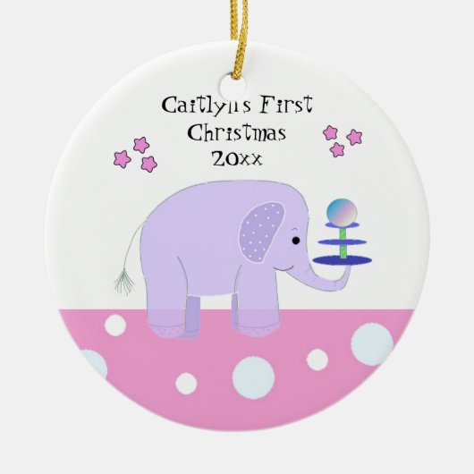 Olifant Baby's Eerste Kerstmis Keramisch Ornament (Voorkant)