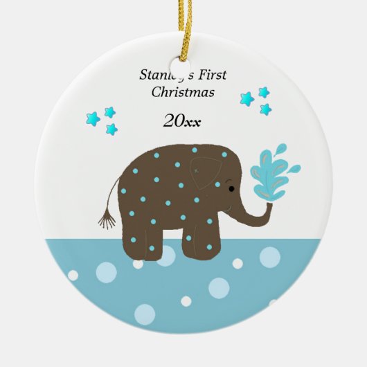 Olifant Baby's Eerste Kerstmis Keramisch Ornament (Voorkant)