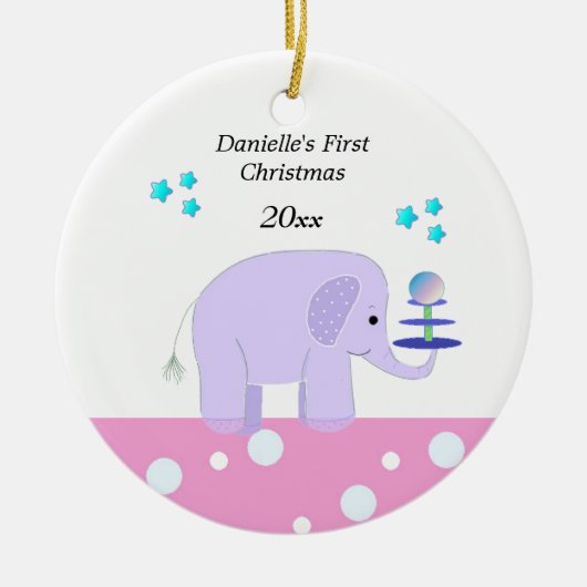 Olifant Baby's Eerste Kerstmis Keramisch Ornament (Voorkant)