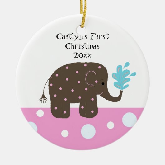 Olifant Baby's Eerste Kerstmis Keramisch Ornament (Voorkant)