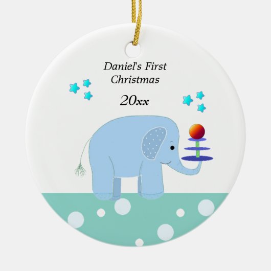 Olifant Baby's Eerste Kerstmis Keramisch Ornament (Voorkant)
