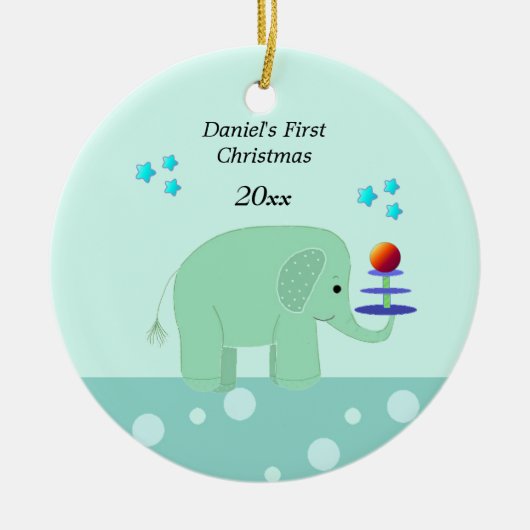 Olifant Baby's Eerste Kerstmis Keramisch Ornament (Voorkant)