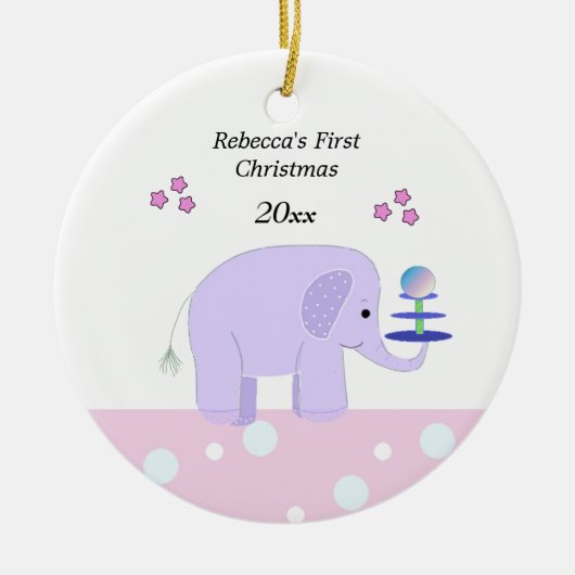 Olifant Baby's Eerste Kerstmis Keramisch Ornament (Voorkant)