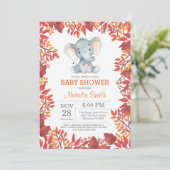 Olifant Babyshower Bloemrijke Herfst Uitnodiging (Staand voorkant)