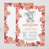 Olifant Babyshower Bloemrijke Herfst Uitnodiging (Voorkant / Achterkant)