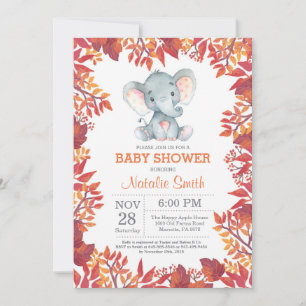Olifant Babyshower Bloemrijke Herfst Uitnodiging
