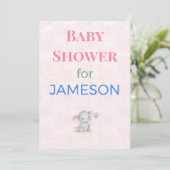 Olifant Babyshower Uitnodiging Aangepaste Naam (Staand voorkant)