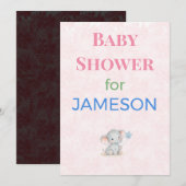 Olifant Babyshower Uitnodiging Aangepaste Naam (Voorkant / Achterkant)