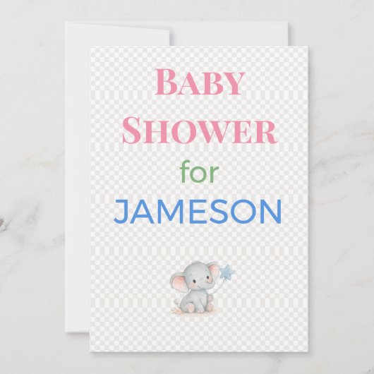 Olifant Babyshower Uitnodiging Aangepaste Naam (Voorkant)