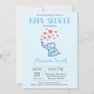 Olifant Babyshower Uitnodiging Blauw en Grijs