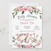 Olifant Babyshower Uitnodiging Bloem Meisje Mama (Voorkant)