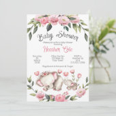 Olifant Babyshower Uitnodiging Bloem Meisje Mama (Staand voorkant)