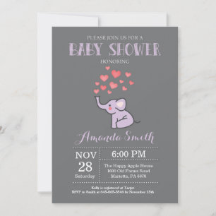 Olifant Babyshower Uitnodiging Paars en Grijs