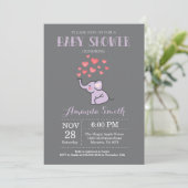 Olifant Babyshower Uitnodiging Paars en Grijs (Staand voorkant)