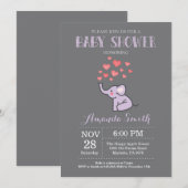 Olifant Babyshower Uitnodiging Paars en Grijs (Voorkant / Achterkant)