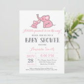 Olifant Babyshower Uitnodiging Roze en Grijs (Staand voorkant)