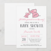 Olifant Babyshower Uitnodiging Roze en Grijs (Voorkant / Achterkant)