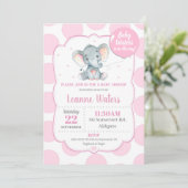 Olifant Babyshower Uitnodiging Roze Meisje (Staand voorkant)