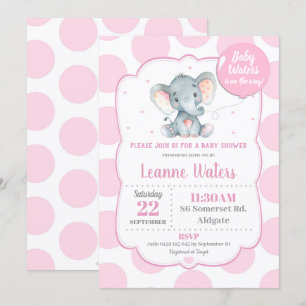 Olifant Babyshower Uitnodiging Roze Meisje
