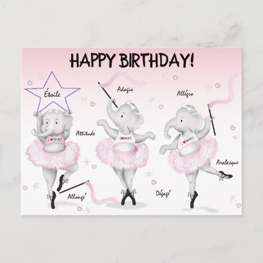 Olifant Ballerina Dansrecital Briefkaart (Voorkant)