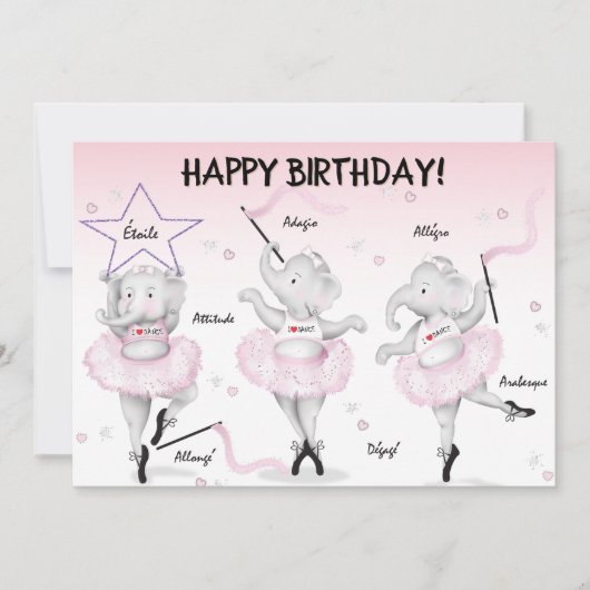 Olifant Ballerina Verjaardag  Kaart (Voorkant)