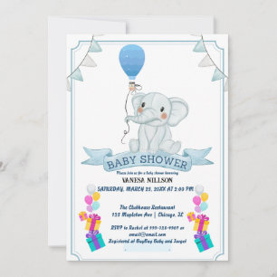 Olifant ballon baby feest uitnodiging